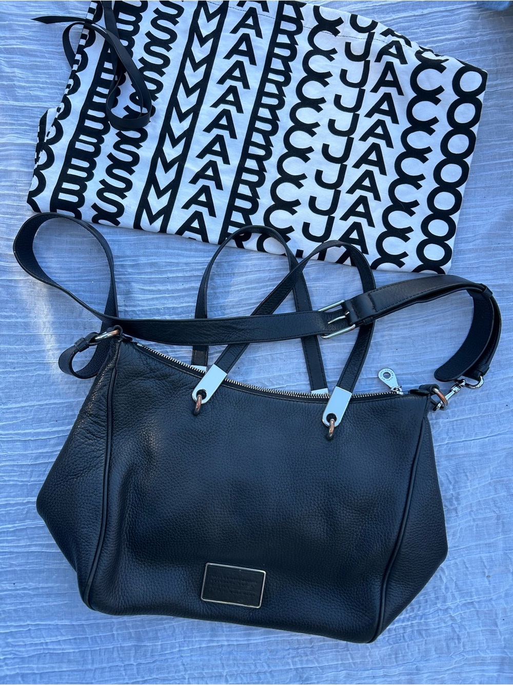 Marc Jacobs Black Pebbled Leather Shoulder Bag with Silver Hardware